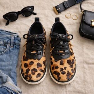 Cole Haan ZeroGrand Leopard Calf Hair Sneakers | Sz 9 | Leather Trim | EUC